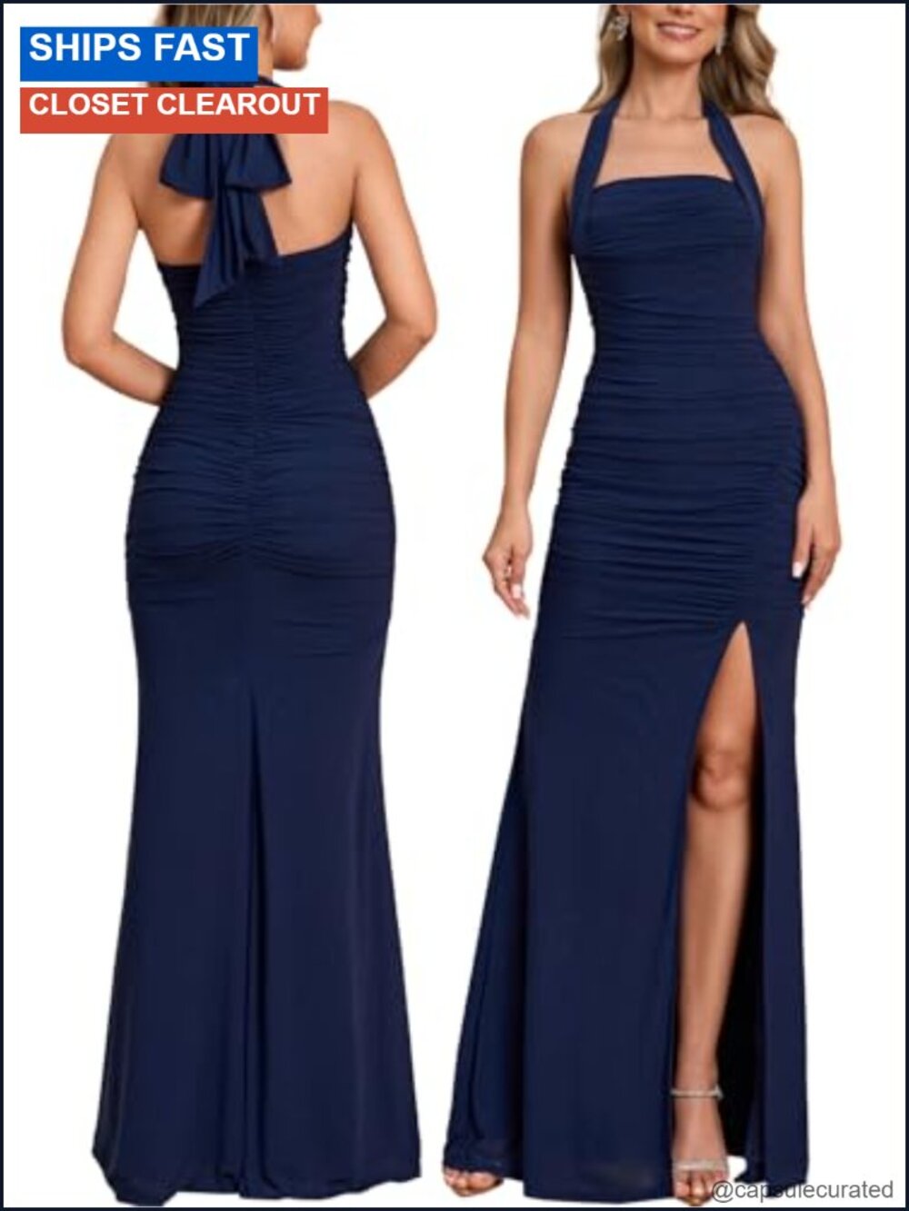 Mesh Halter Maxi Dress High Slit Wedding Guest Cocktail Party
